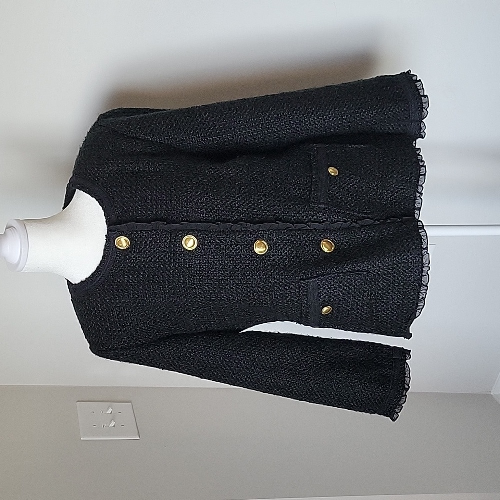 Joan Rivers Black Boucle Blazer/Jacket- size 12 - fully lined with lace trim